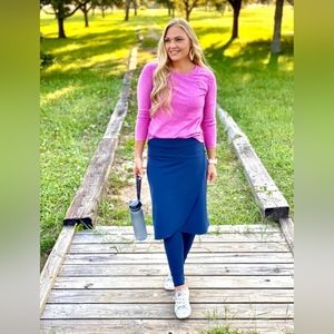 Navy Faux Wrap Athletic Skirt with Ankle Leggings Built in